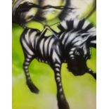 'STONE' (Urban artist) 'Green airbone stripey donkey', 2009, spraypoint on canvas,