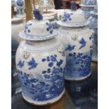 TEMPLE JARS, a pair, Chinese style blue and white, 45cm H.