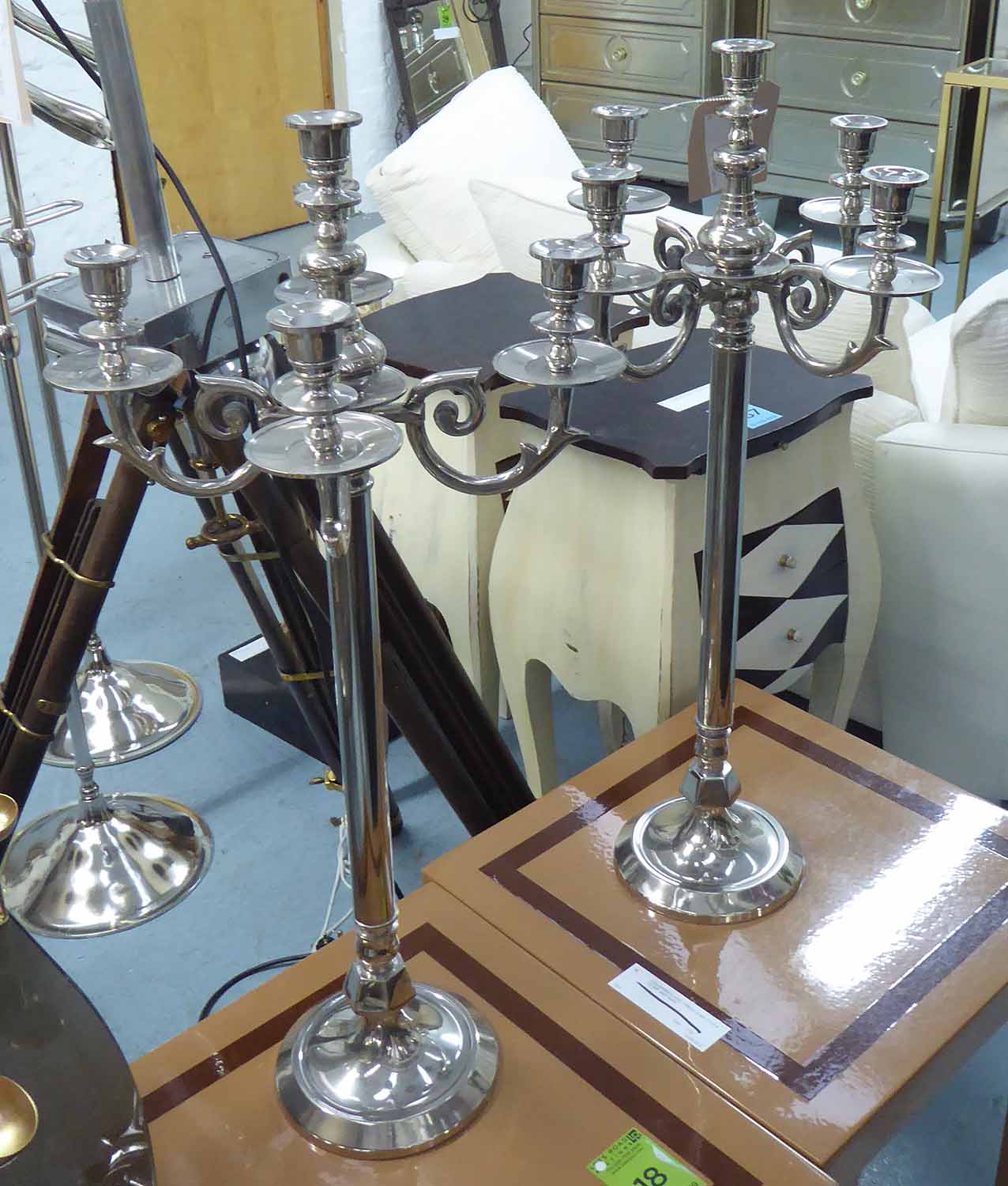 TABLE CANDELABRAS, a pair, metal each with four arms and five sconces, 76cm H.