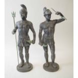 LEAD CENTURIAN FIGURES, a pair, Roman style, 49cm H.