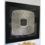 SILVERED CARVING, of square form in black box frame, 100cm x 100cm.