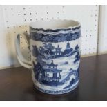 CHINESE EXPORT WARE TANKARD, with blue and white landscape decoration circa 1790.