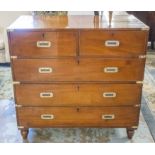 CAMPAIGN CHEST, 19th century, teak and brass bound with ebony escutcheons,