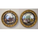 CONVEX MIRRORS, two similar Regency style gilt framed with ball surrounds, 48cm D x 44cm D.