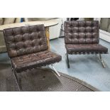 BARCELONA STYLE ARMCHAIRS, a pair,