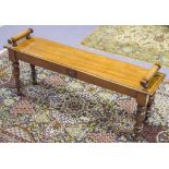 HALL BENCH, William IV mahogany with raised bolster handles, rectangular seat and turned supports,