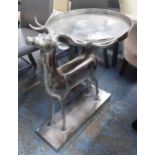 SERVING TABLE, circular supported by deer in nickel finish, 69cm x 53cm x 69cm H.