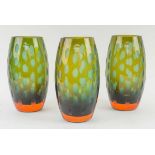 BOCONCEPT VASES, a set of three, green and brown art glass, 20cm H.