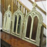 WALL MIRRORS, a set of three, Gothic style, each distressed wooden framed, 59cm W x 117cm H.