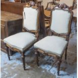 SIDE CHAIRS, a pair, 19th century Italian walnut and ebonised with carved showframe,