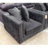 ARMCHAIR, to match previous lot with two black cushions, 110cm x 64cm H x 103cm.