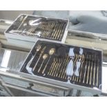 CUTLERY SETS, a boxed set of two, gilt finish, 44cm x 28cm x 6cm.