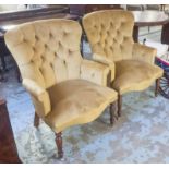 ARMCHAIRS, a pair, Victorian style, each with a buttoned back,