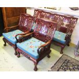 CHINESE ARMCHAIRS, a pair, rosewood and mother of pearl foliate decorated,