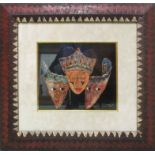 ARET 'Balanese masks', 1998, enamel paint, signed and dated lower right, 24cm x 29cm,