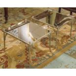 LOW TABLES, a pair, faux bamboo silvered metal, each rectangular with mirror,