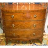 BOWFRONT CHEST, Regency flame mahogany, with three long drawers, 88cm x 88cm x 47cm D.
