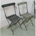 FOLDING GARDEN CHAIRS, a set of ten, early 20th century iron with green painted slats, 43cm W.
