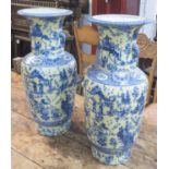 CHINESE FAMILLE JUANE HANG XI STYLE VASES, a pair, decorated with figural scenes, peonies,