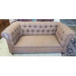 CHESTERFIELD SOFA, late Victorian in a button back brown woven fabric drop ended,