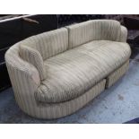 SOFA, bespoke made in ribbed upholstery with carved back, 200cm L x 110cm W x 67cm H.