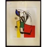 AFTER JOAN MIRO, offset print, with stamped signature, 50cm x 40cm, framed and glazed.