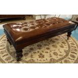 HEARTH STOOL, Victorian, rosewood, rectangular with buttoned tan brown leather and turned supports,