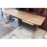 REFECTORY TABLE, Victorian pine with four drawers on end supports, 80cm D x 75cm H x 220cm L.