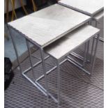 NEST OF TWO TABLES, in silver painted finish on metal supports, 46cm x 36cm x 53cm H.