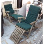 TEAK GARDEN RECLINERS, a pair, weathered, by Barlow Tyrie.