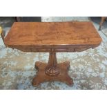 CARD TABLE, William IV, mahogany with black baize, on a central carved pillar,