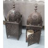 DECORATIVE MORROCAN LANTERNS, four, pierced metal, 85cm H.