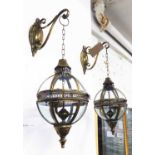 HANGING NIGHT LANTERNS, a pair, vintage French style gilt finish, overall drop 80cm each.