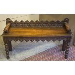 HALL BENCH, Victorian oak on bobbin turned legs, 104cm W.