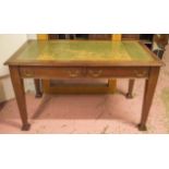 WRITING TABLE, Edwardian walnut with green leather top above two drawers, 77cm H x 137cm W x 76cm D.