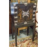 CABINET ON STAND, 18th century, black lacquered,