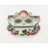 INK STAND IN WEMYSS STYLE, with cherry decoration, shell and sea serpent cresting,