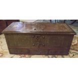 ZANZIBAR CHEST, 19th century, colonial hardwood and brass studded and bound with rising lid,