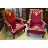 ARMCHAIRS, a pair, 19th century, continental, ebonised,
