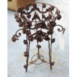 JARDINIERE STAND, rusty metal, with rose detail, 85cm H x 50cm W.