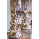 R V ASTLEY TABLE LAMPS, a pair, scrolling acanthus leaf design, 51cm H.