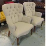 ARMCHAIRS, a pair, Victorian style, each with a buttoned back,