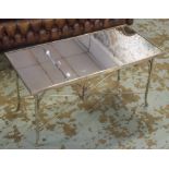 LOW TABLE, rectangular faux bamboo silvered metal with mirror top and X stretcher,