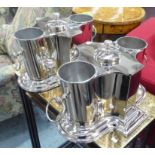 WINE COOLERS, a pair, each for two bottles in plated finish, 35cm L.