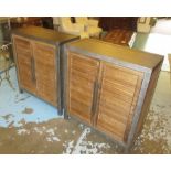 INDUSTRIAL STYLE CABINETS, a pair, galvanised metal and wooden,