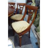 DINING CHAIRS, a set of eight, Empire style with squab cushions on square supports, 46cm W.