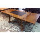 DRAWLEAF TABLE, walnut and inlaid with slate surface on stretchered supports,