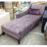 CHAISE LOUNGE, in contemporary purple upholstery with scatter cushion, 180cm x 70cm x 82cm.