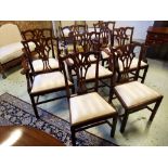 DINING CHAIRS, a set of eight, Chippendale style, mahogany, with ornate splat backs,