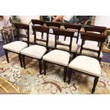 DINING CHAIRS, a set of eight, William IV design, faux rosewood, having carved back splats,